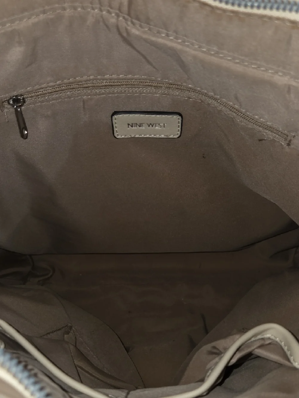 Nine West Beige Leatherette Tote with Front Zip Detail